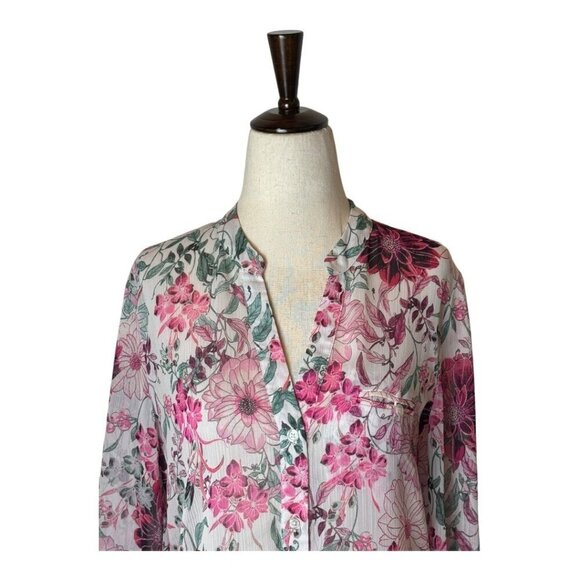 Kut From The Kloth‎ Shirt Women XS Pink Floral Sheer Jasmine Chiffon Button Down - Picture 4 of 14